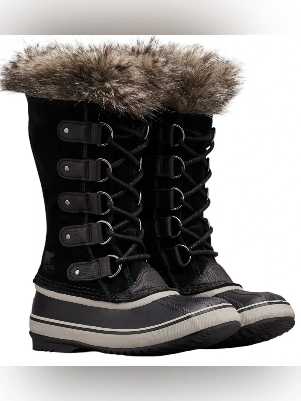SOREL Joan of Arctic Waterproof Winter Boots 10.5 black tall fur lined lace up